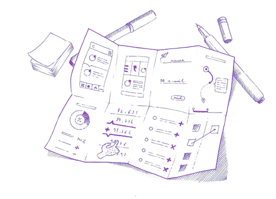An illustration of hand-drawn chart sketches on paper